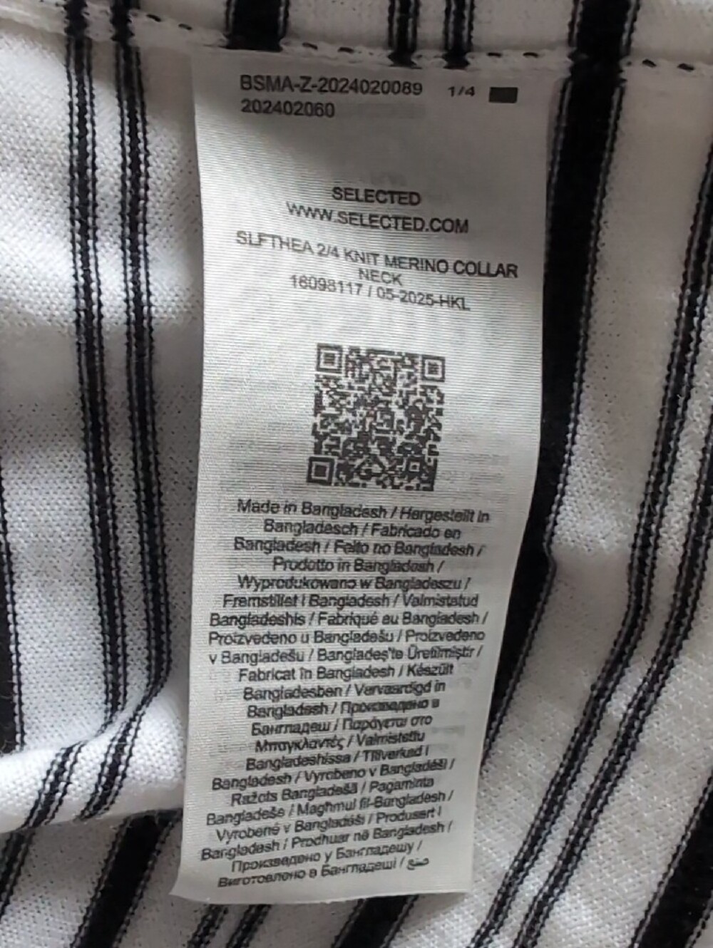 Selected Striped Polo Knit Top in White and Black - Picture 7 of 8